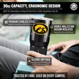 Iowa Hawkeyes NCAA University 30oz Stainless Steel Vacuum Insulated Game Day Tumbler with Silicone Grip - Black