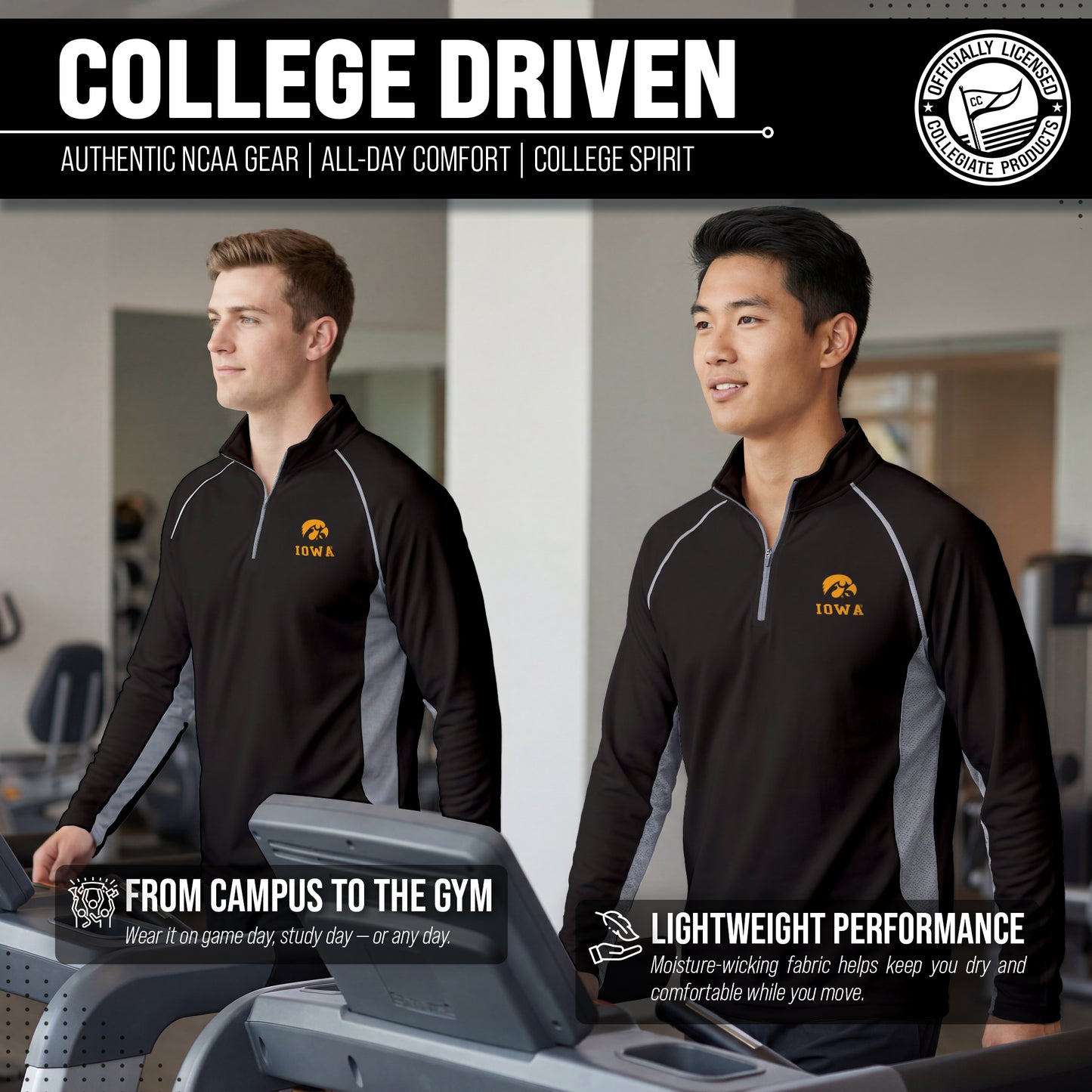 Iowa Hawkeyes Mens NCAA Campus Classic Long Sleeve 1/4 Zip Windshirt - Black