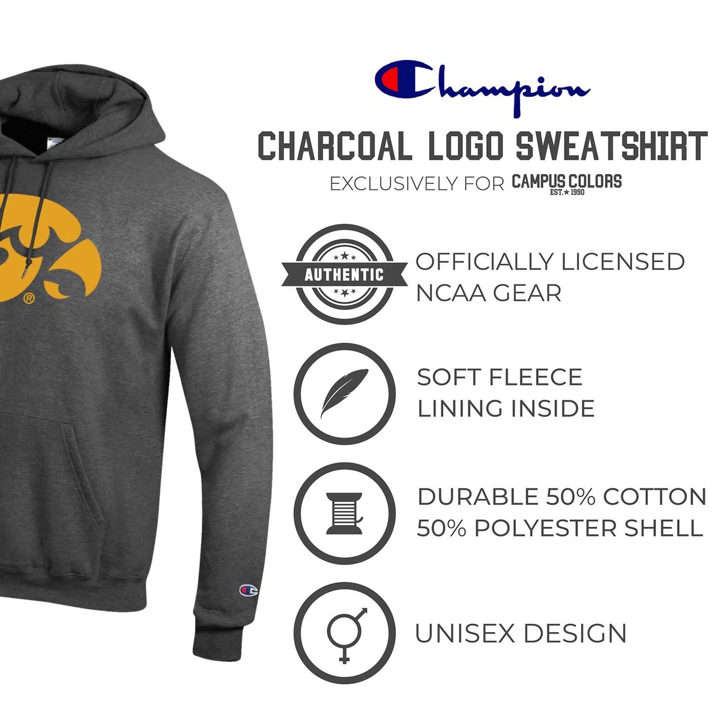 Iowa Hawkeyes Adult Mascot Fleece Hooded Sweatshirt - Charcoal