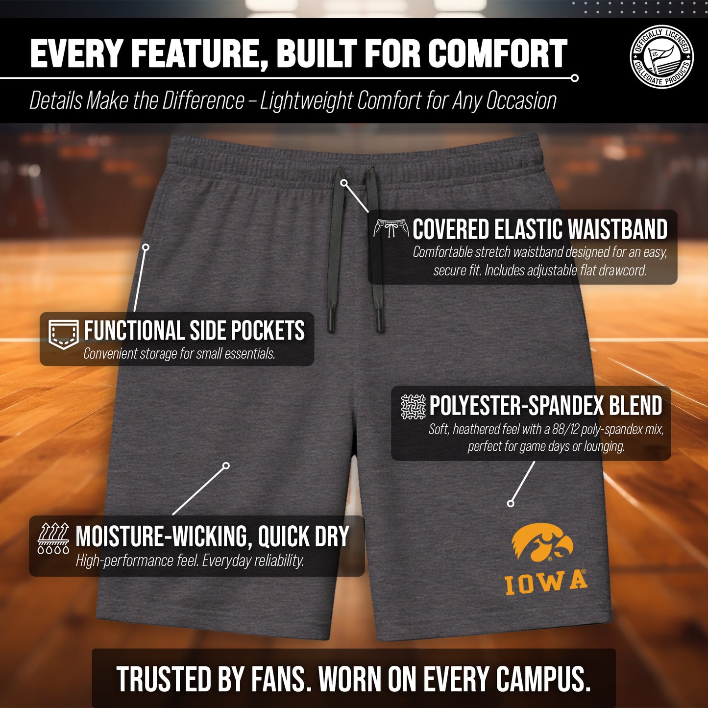 Iowa Hawkeyes NCAA Men’s University Athletic Performance Shorts - Black Heather
