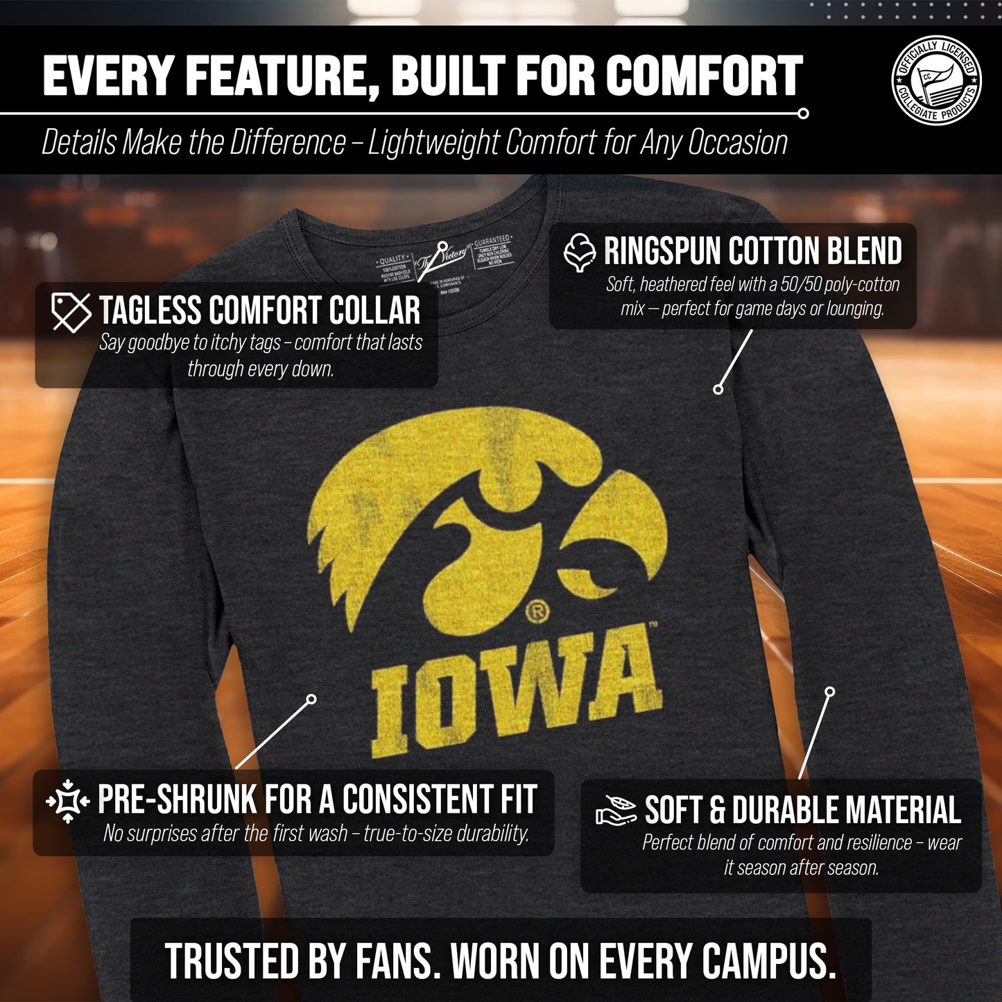 Iowa Hawkeyes NCAA MVP Adult Long-Sleeve Shirt - Black