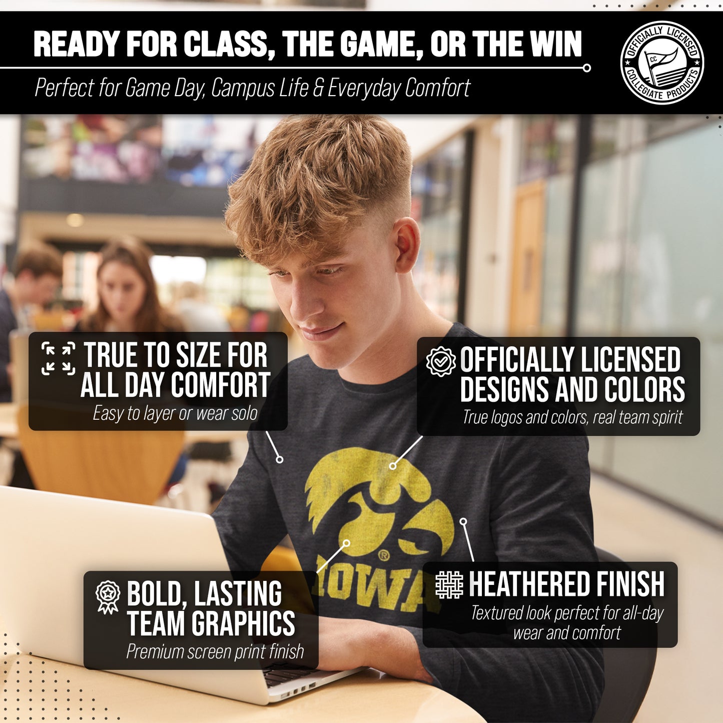 Iowa Hawkeyes NCAA MVP Adult Long-Sleeve Shirt - Black