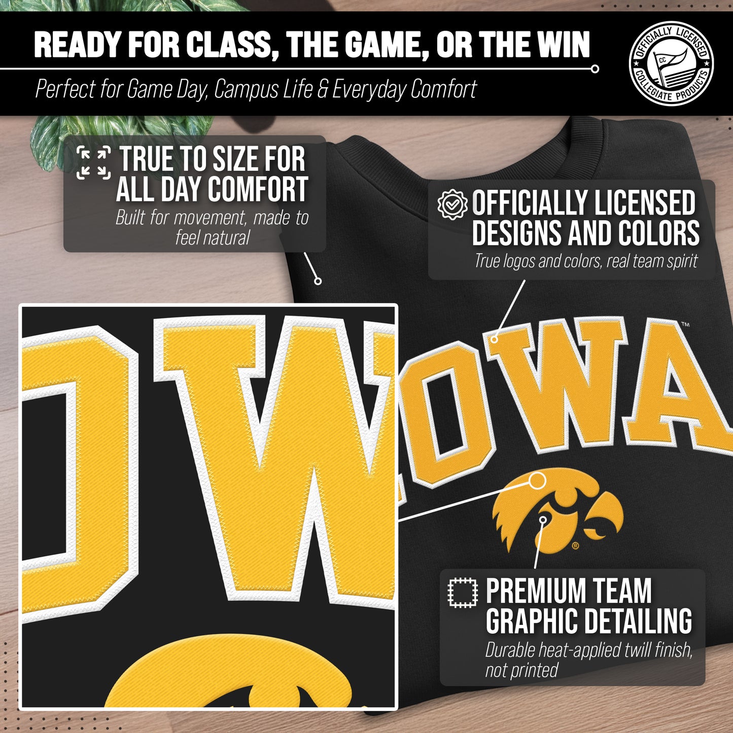 Iowa Hawkeyes Adult Tackle Twill Crewneck - Black