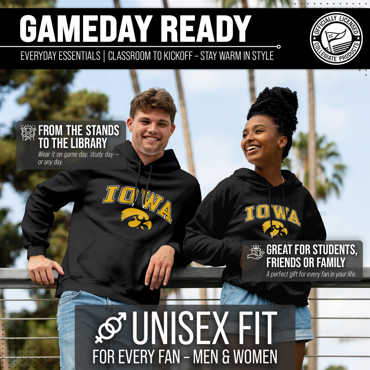 IOWA Arch & Logo Gameday Hoodie - Black