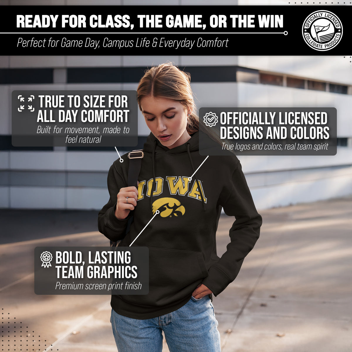 IOWA Arch & Logo Gameday Hoodie - Black