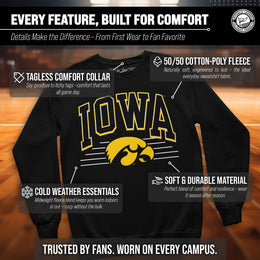 Iowa Hawkeyes NCAA Adult Unisex Overtime Classics Crewneck Fleece Sweatshirt - Black