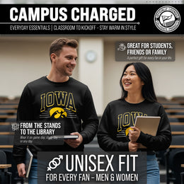 Iowa Hawkeyes NCAA Adult Unisex Overtime Classics Crewneck Fleece Sweatshirt - Black