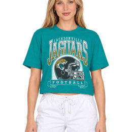 Jacksonville Jaguars  Women's Franchise Helmet Crop T-Shirt Mock Neck - Teal