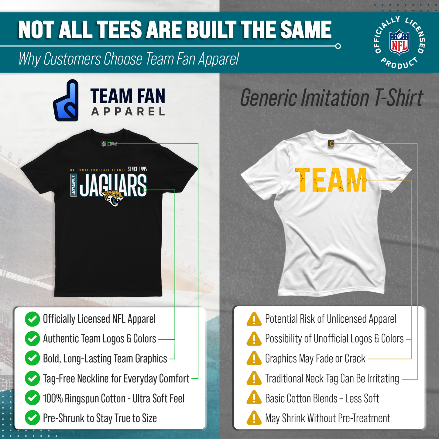 Jacksonville Jaguars NFL Adult Modern Endzone Tag-Less T-Shirt - Black