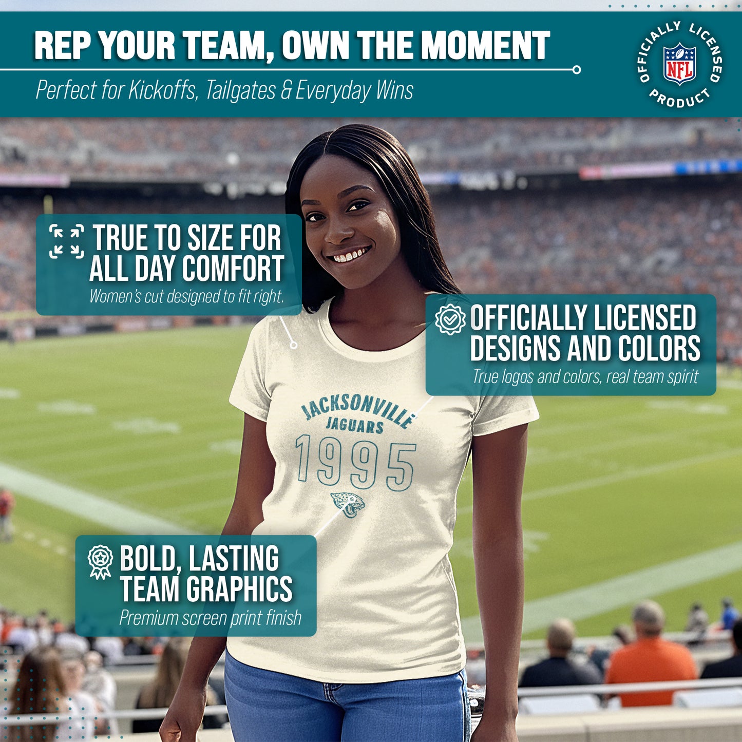 Jacksonville Jaguars NFL Womens Big Date Tag-Less T-Shirt - Natural