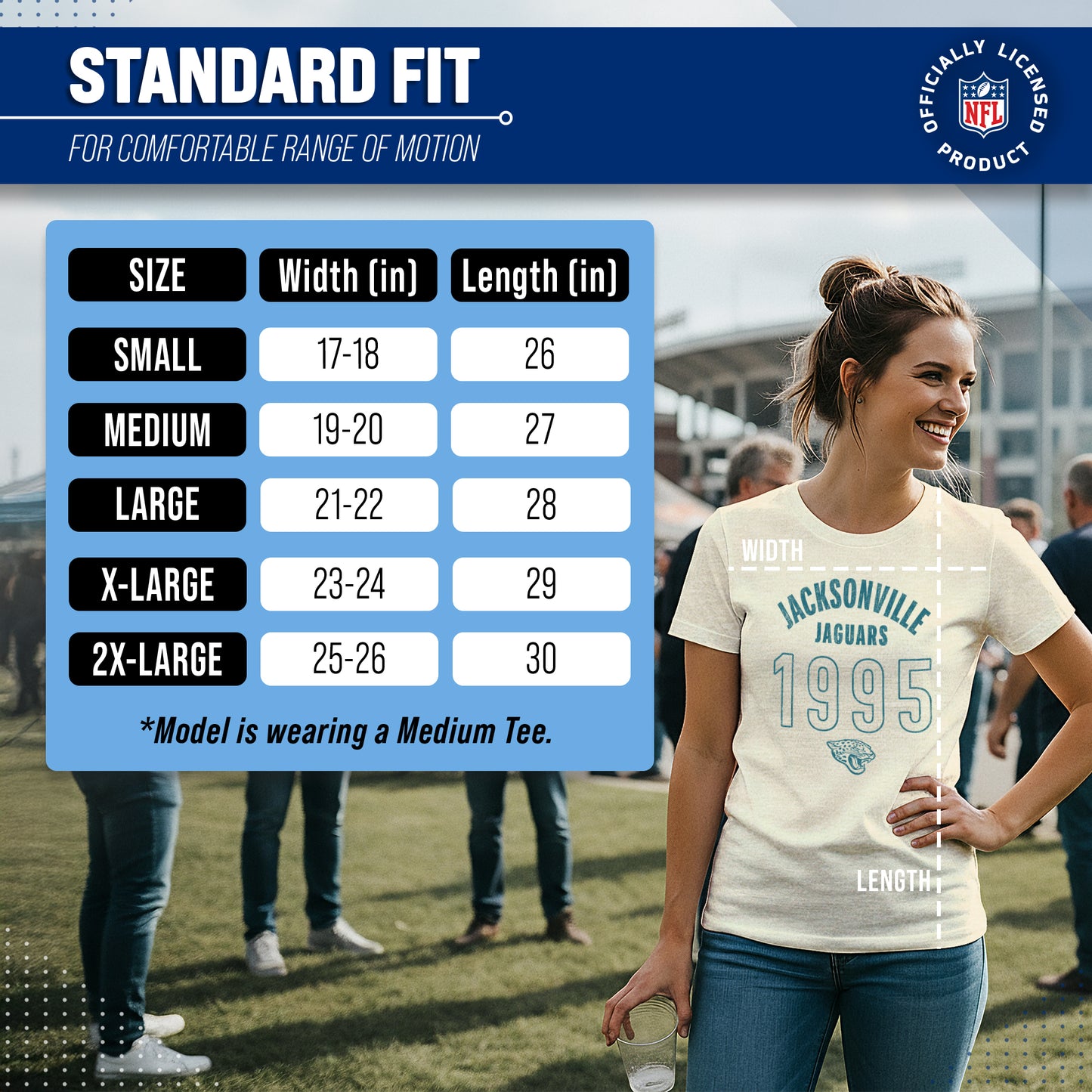 Jacksonville Jaguars NFL Womens Big Date Tag-Less T-Shirt - Natural