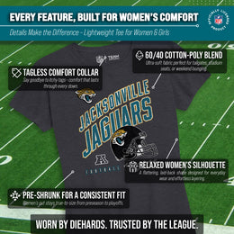 Jacksonville Jaguars NFL Womens Distressed Helmet Tag-Less Soft T-Shirt - Heather Charcoal