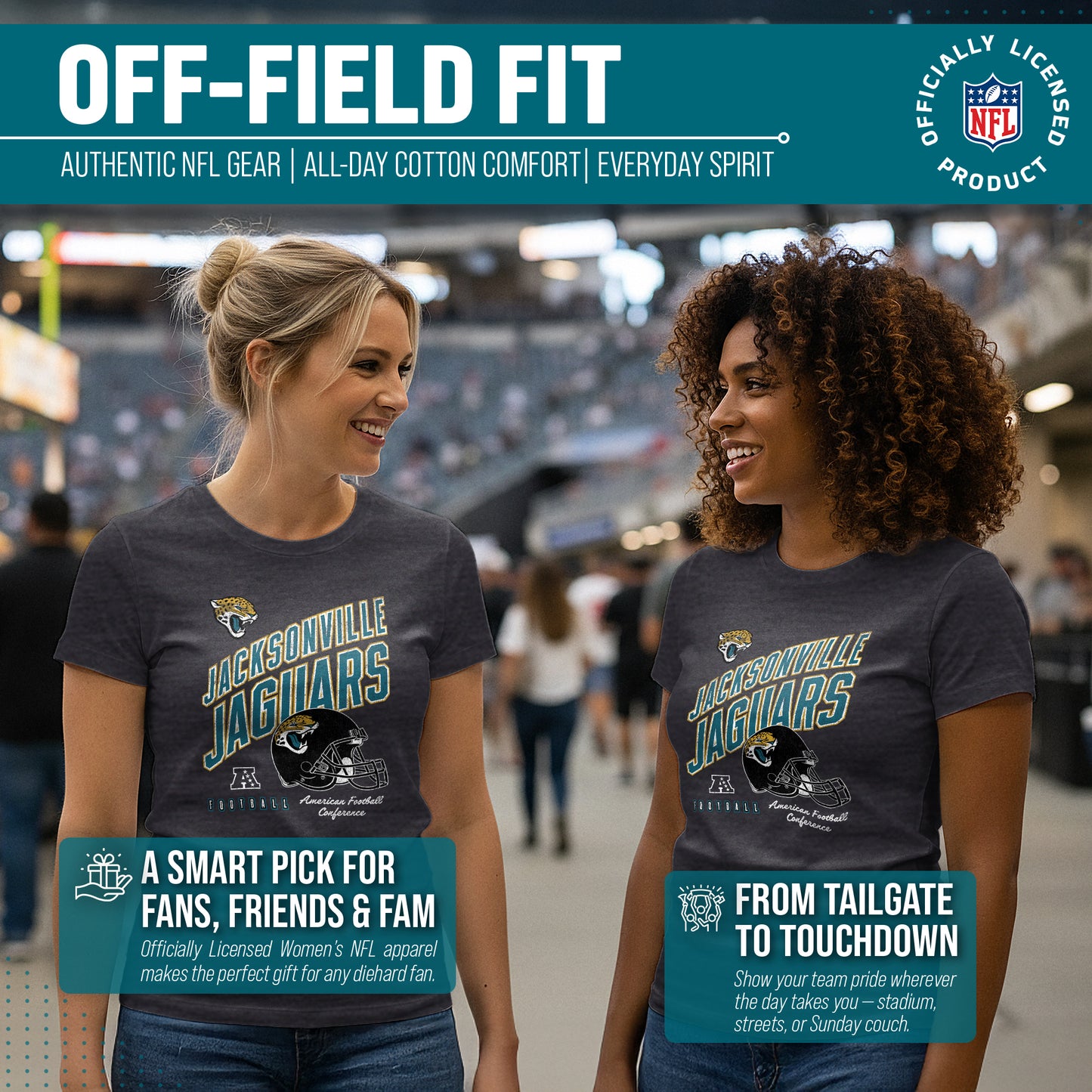 Jacksonville Jaguars NFL Womens Distressed Helmet Tag-Less Soft T-Shirt - Heather Charcoal