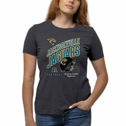 Jacksonville Jaguars NFL Womens Distressed Helmet Tag-Less Soft T-Shirt - Heather Charcoal