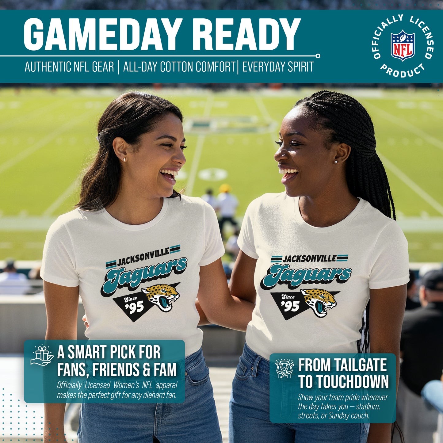 Jacksonville Jaguars NFL Womens Vintage Charm Tag-Less Soft T-Shirt - Birch