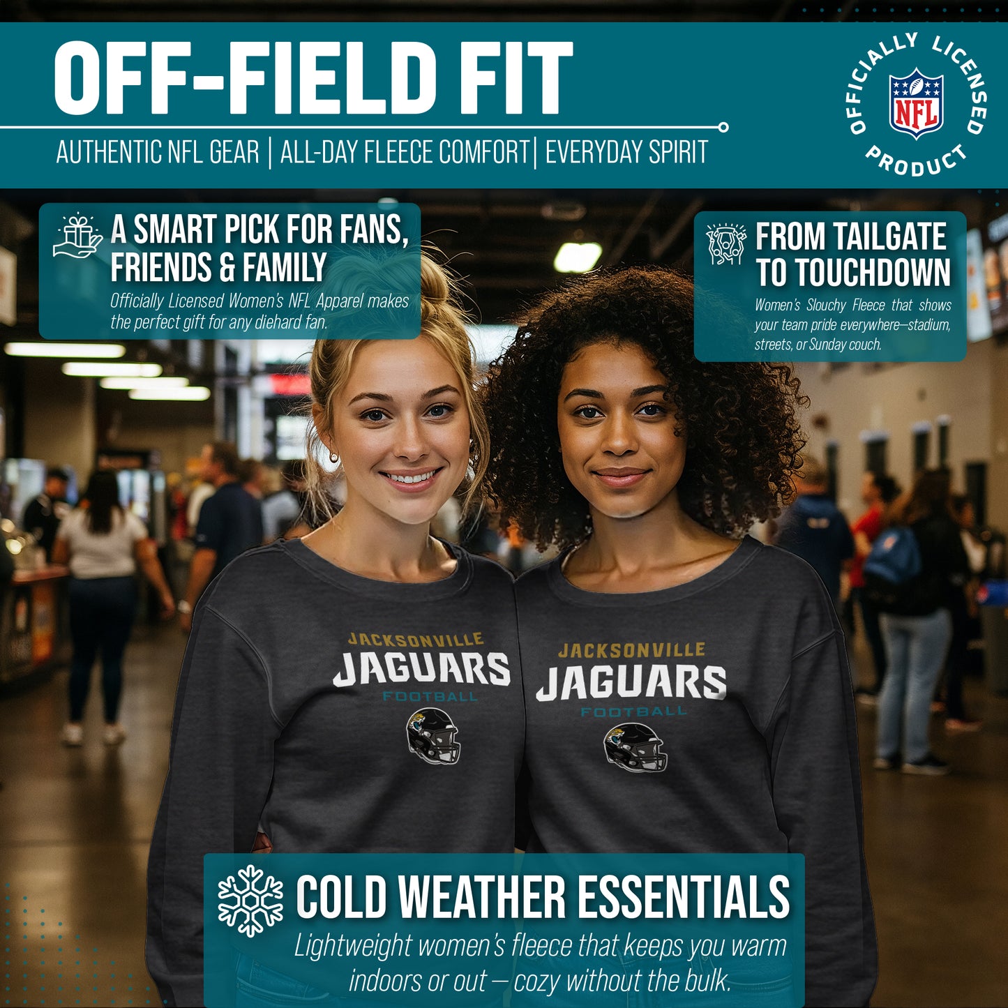 Jacksonville Jaguars NFL Womens Helmet French Terry Slouchy Top - Charcoal