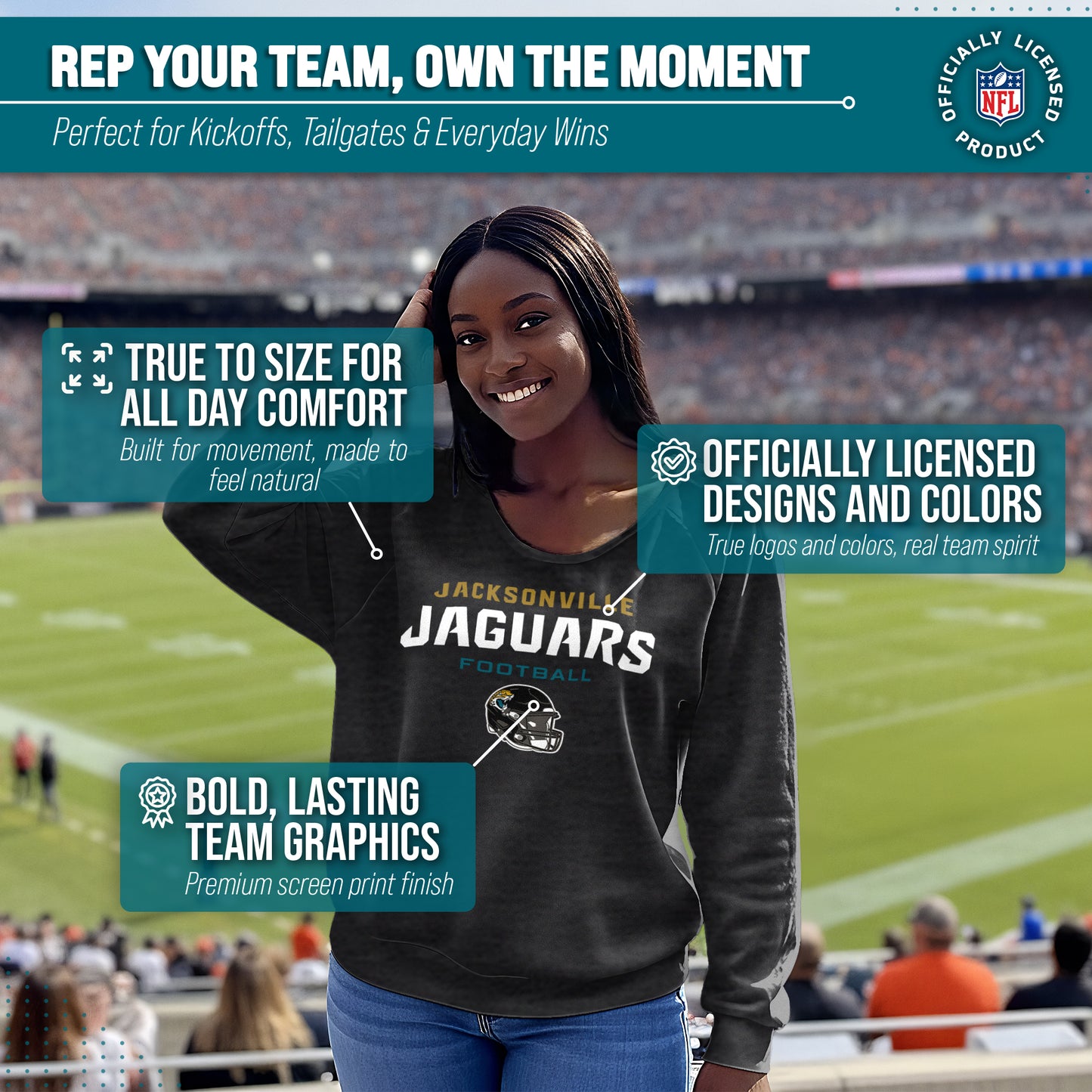 Jacksonville Jaguars NFL Womens Helmet French Terry Slouchy Top - Charcoal