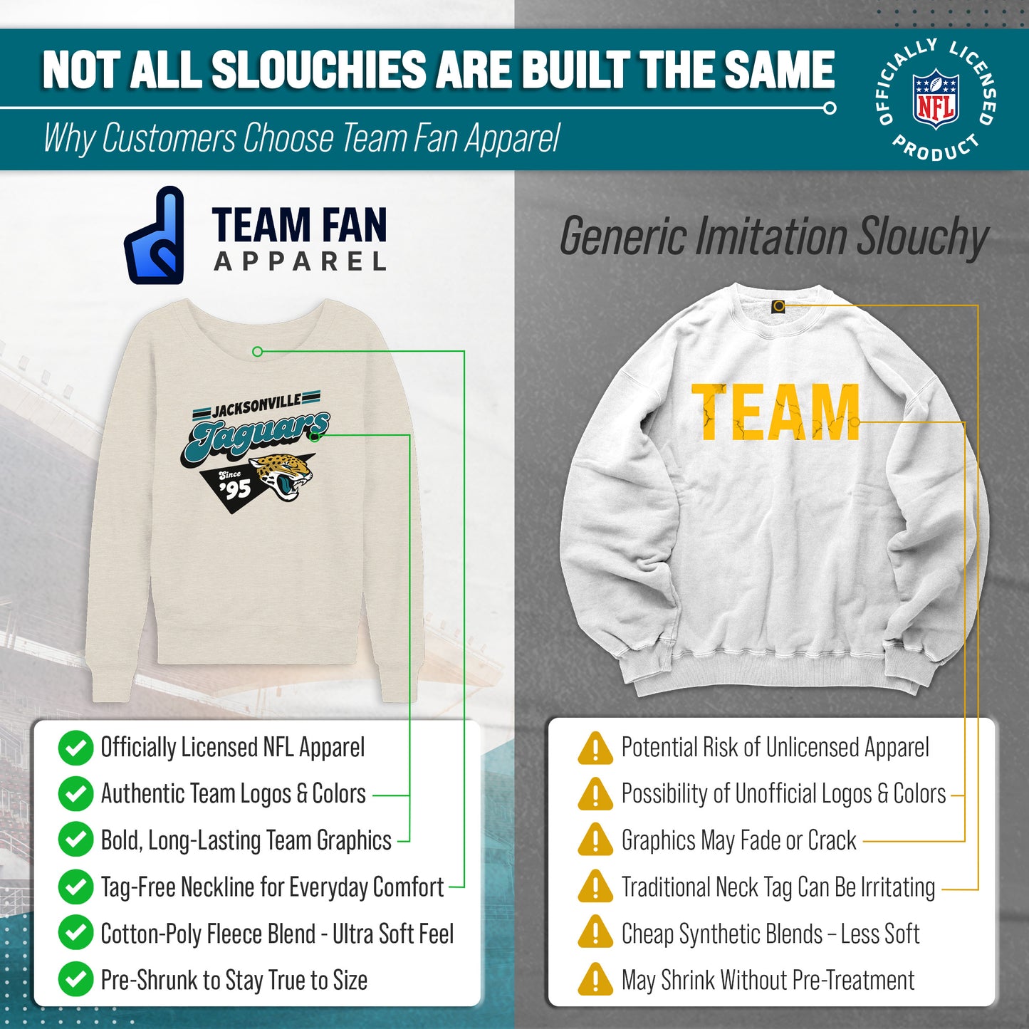 Jacksonville Jaguars NFL Womens Vintage Charm French Terry Slouchy Top - Birch