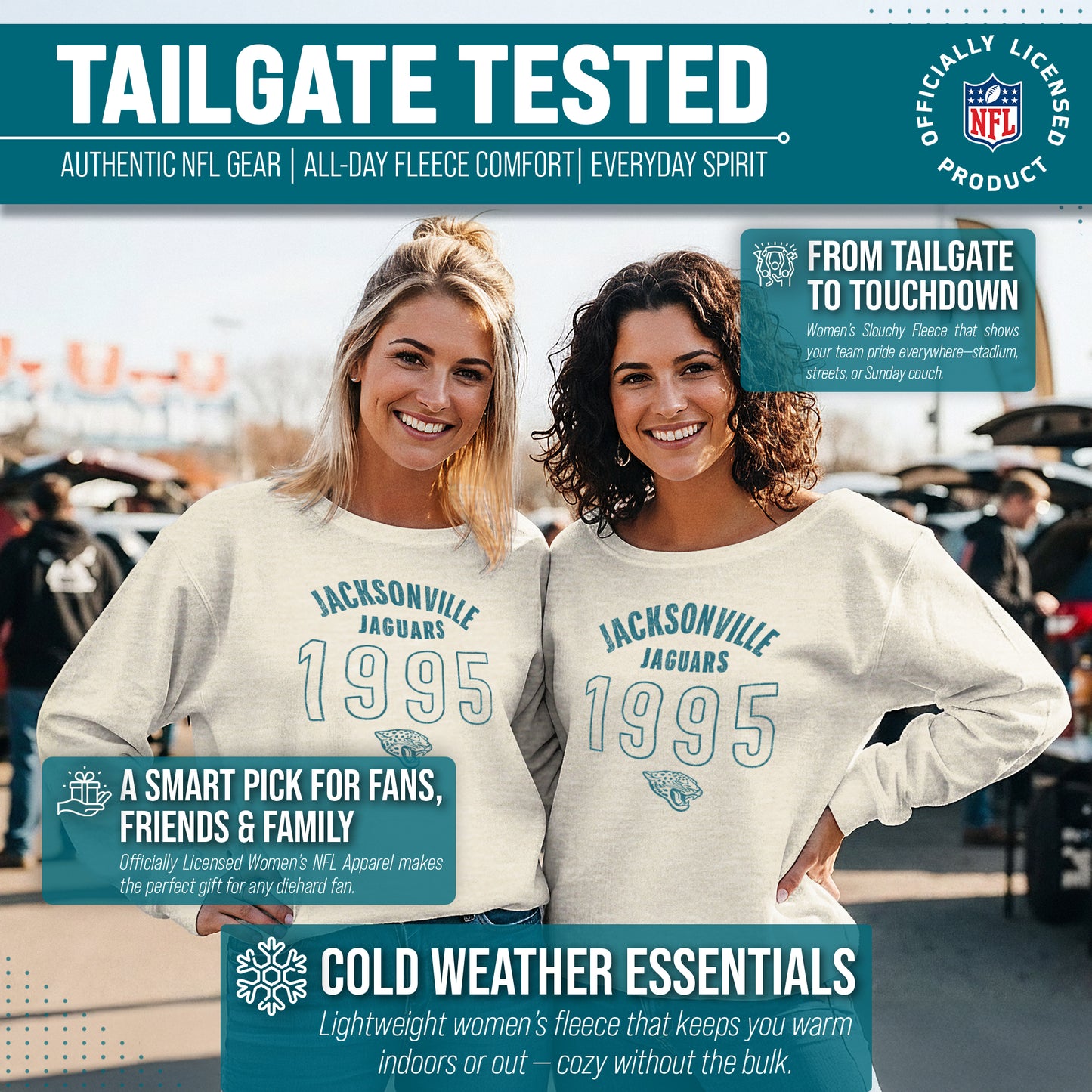 Jacksonville Jaguars NFL Womens Big Date French Terry Slouchy Top - Natural
