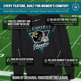 Jacksonville Jaguars NFL Womens Retro Triangle French Terry Slouchy Top- Raglan Sleeves - Heather Charcoal