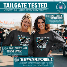 Jacksonville Jaguars NFL Womens Retro Triangle French Terry Slouchy Top- Raglan Sleeves - Heather Charcoal