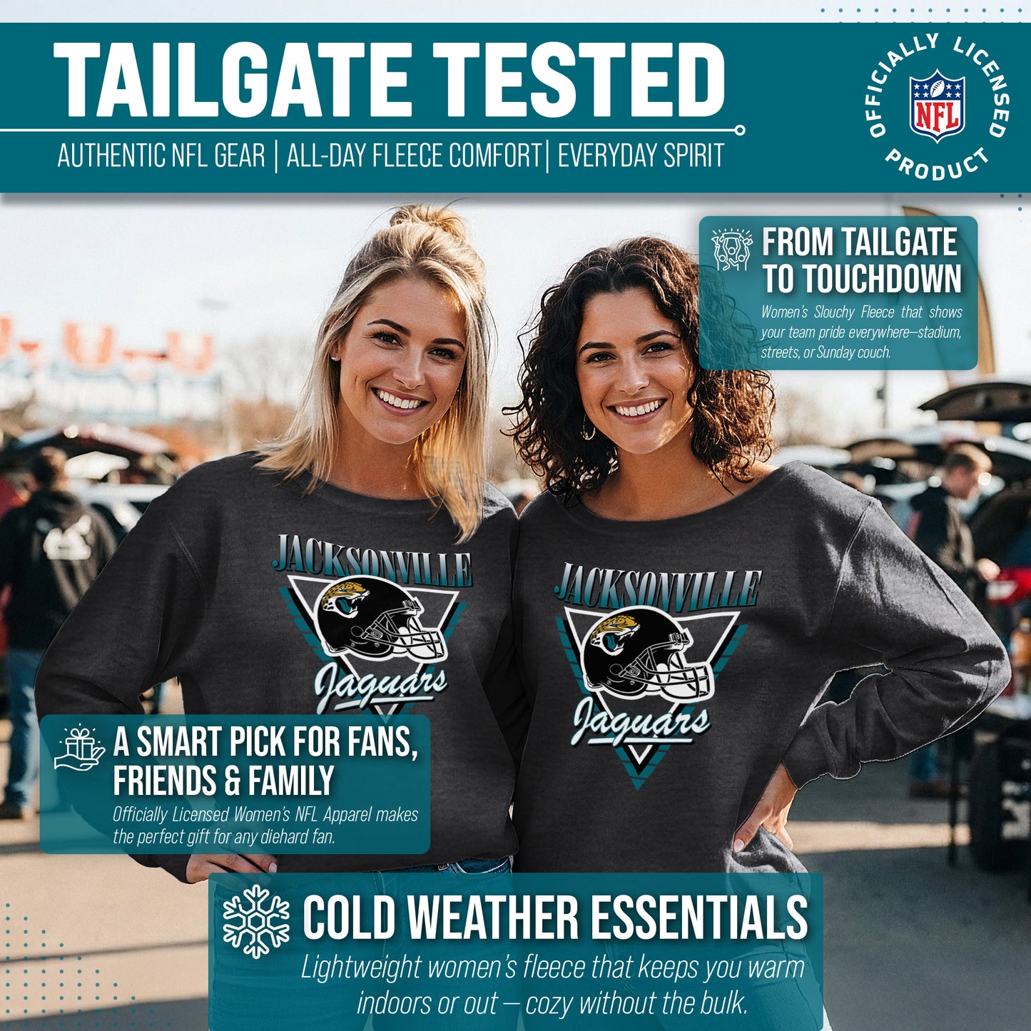 Jacksonville Jaguars NFL Womens Retro Triangle French Terry Slouchy Top- Raglan Sleeves - Heather Charcoal