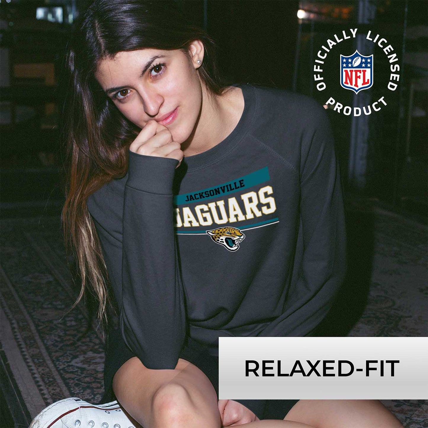 Jacksonville Jaguars NFL Womens Team Block French Terry Slouchy Top - Charcoal