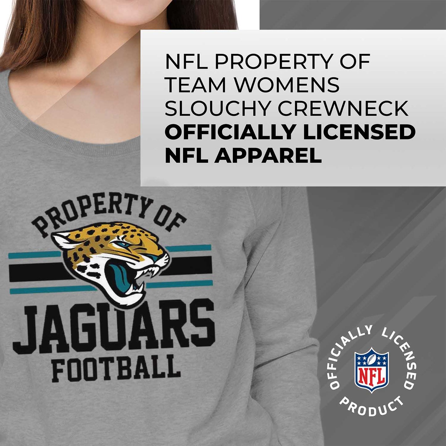 Jacksonville Jaguars NFL Womens Plus Size Property of Lightweight Crew Neck - Sport Gray