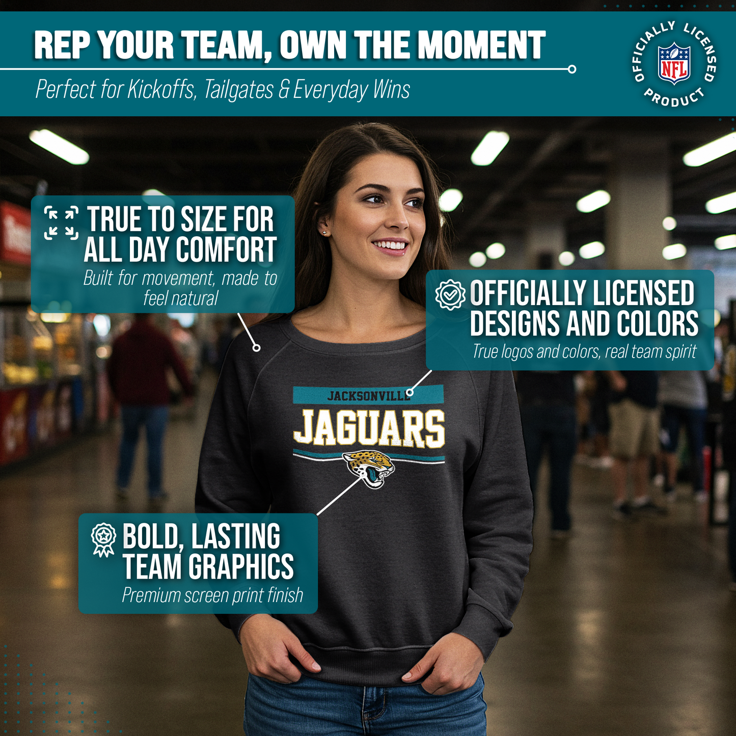 Jacksonville Jaguars NFL Womens Team Block French Terry Slouchy Top - Charcoal