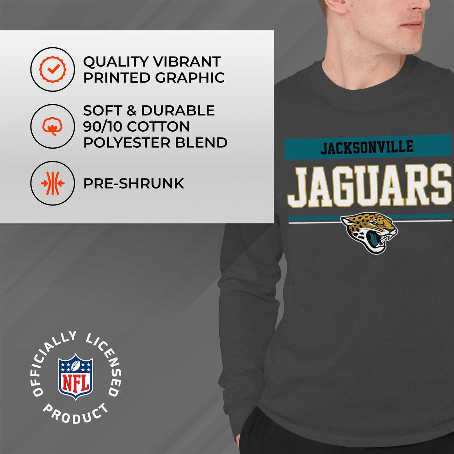 Jacksonville Jaguars NFL Adult Charcoal Long Sleeve T Shirt - Charcoal