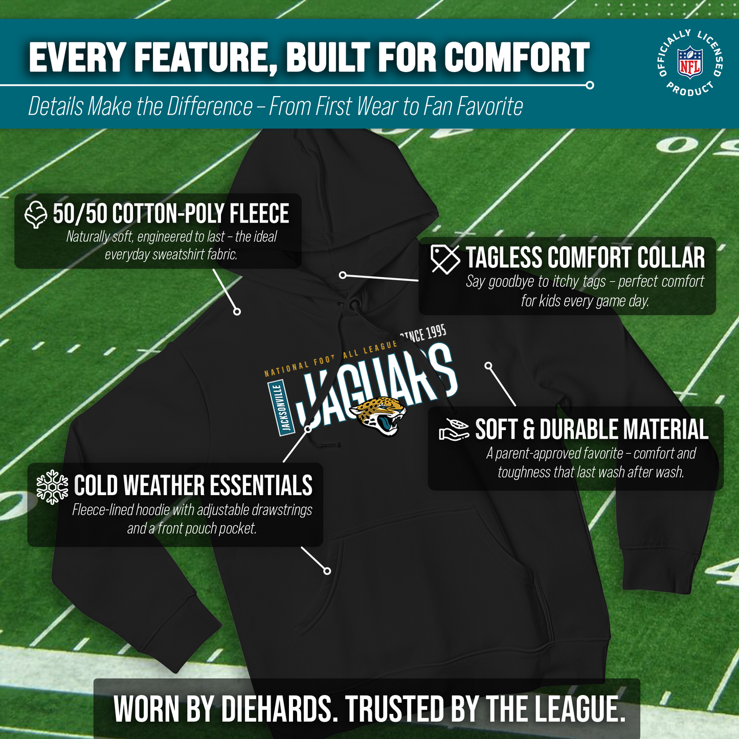 Jacksonville Jaguars NFL Adult Unisex Modern Endzone Soft Fleece Hooded Sweatshirt - Black