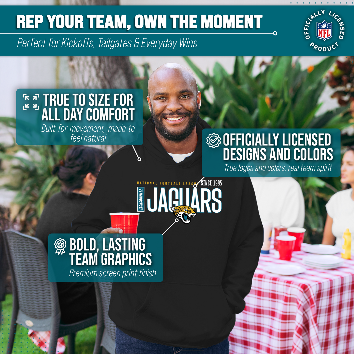 Jacksonville Jaguars NFL Adult Unisex Modern Endzone Soft Fleece Hooded Sweatshirt - Black