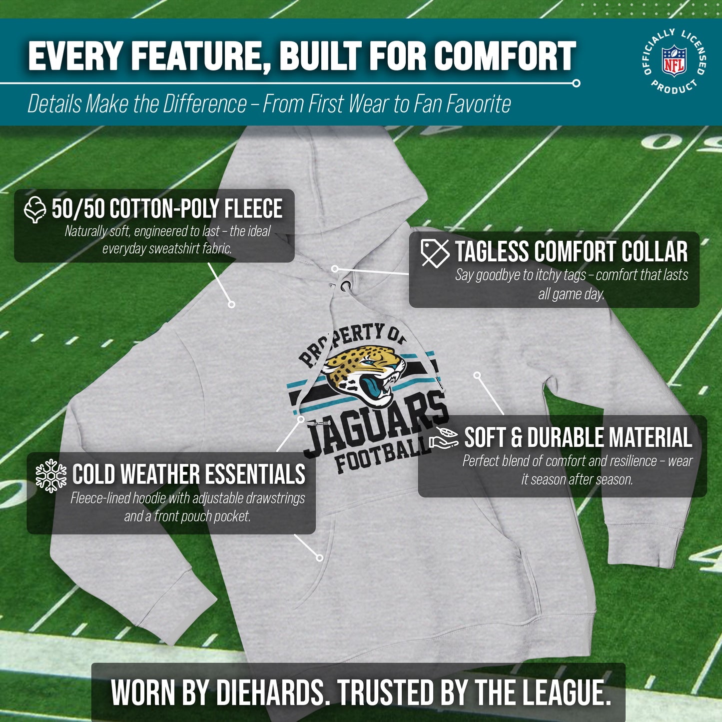 Jacksonville Jaguars NFL Adult Property Of Hooded Sweatshirt - Sport Gray