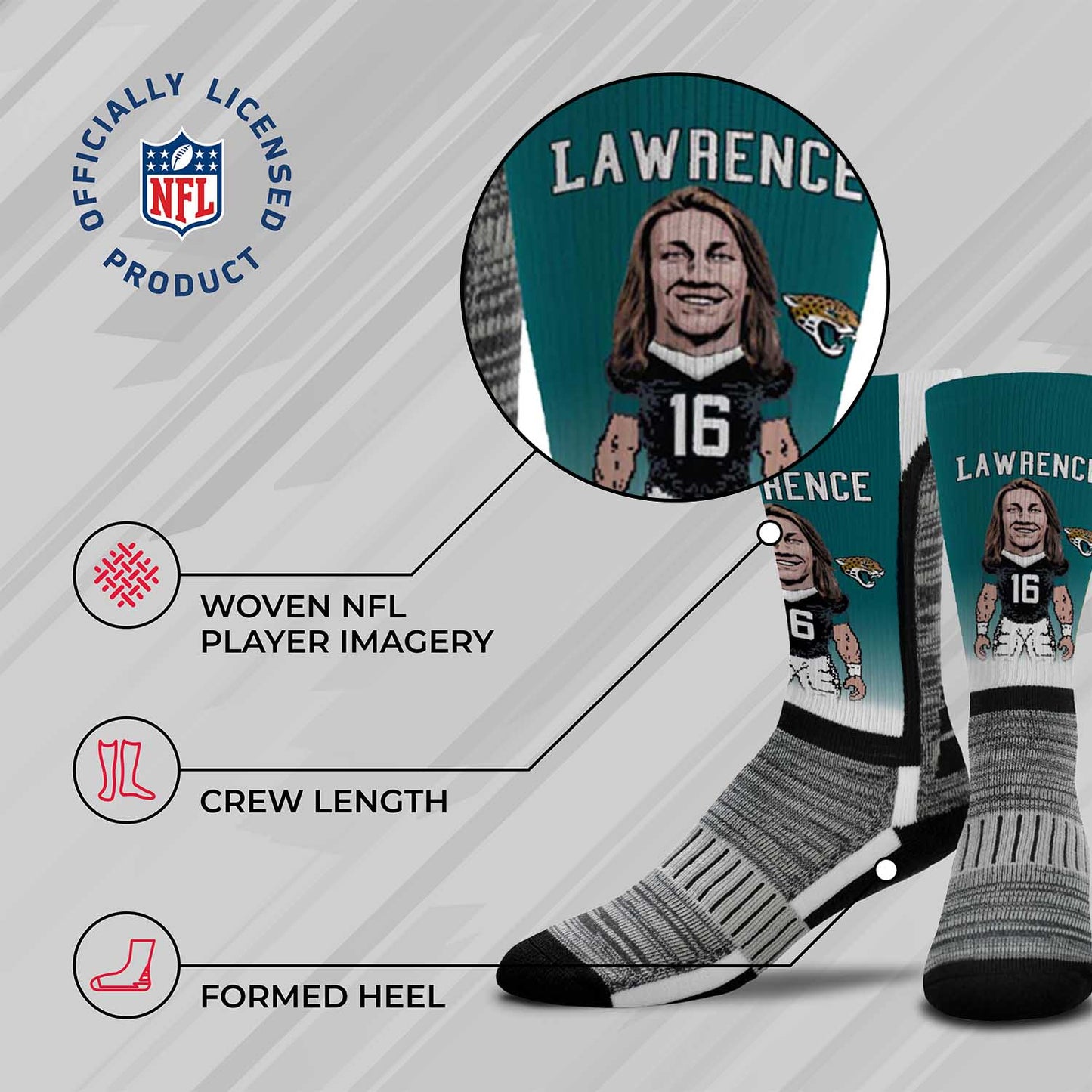 Jacksonville Jaguars NFL Youth V Curve MVP Trevor Lawrence Player Crew Socks - Teal