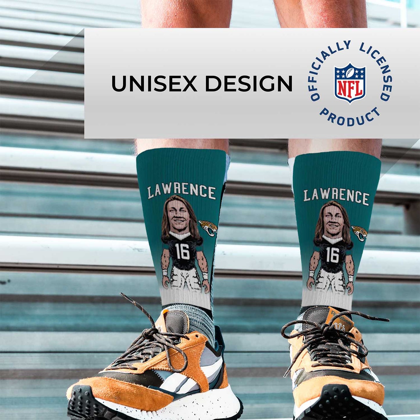 Jacksonville Jaguars FBF Original-  MVP V-Curve Mens Crew Socks Size Large - Teal