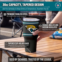 Jacksonville Jaguars  30 oz Stripe Powder Coat Tumbler | NFL Stainless - Black