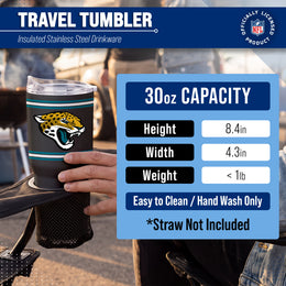 Jacksonville Jaguars  30 oz Stripe Powder Coat Tumbler | NFL Stainless - Black