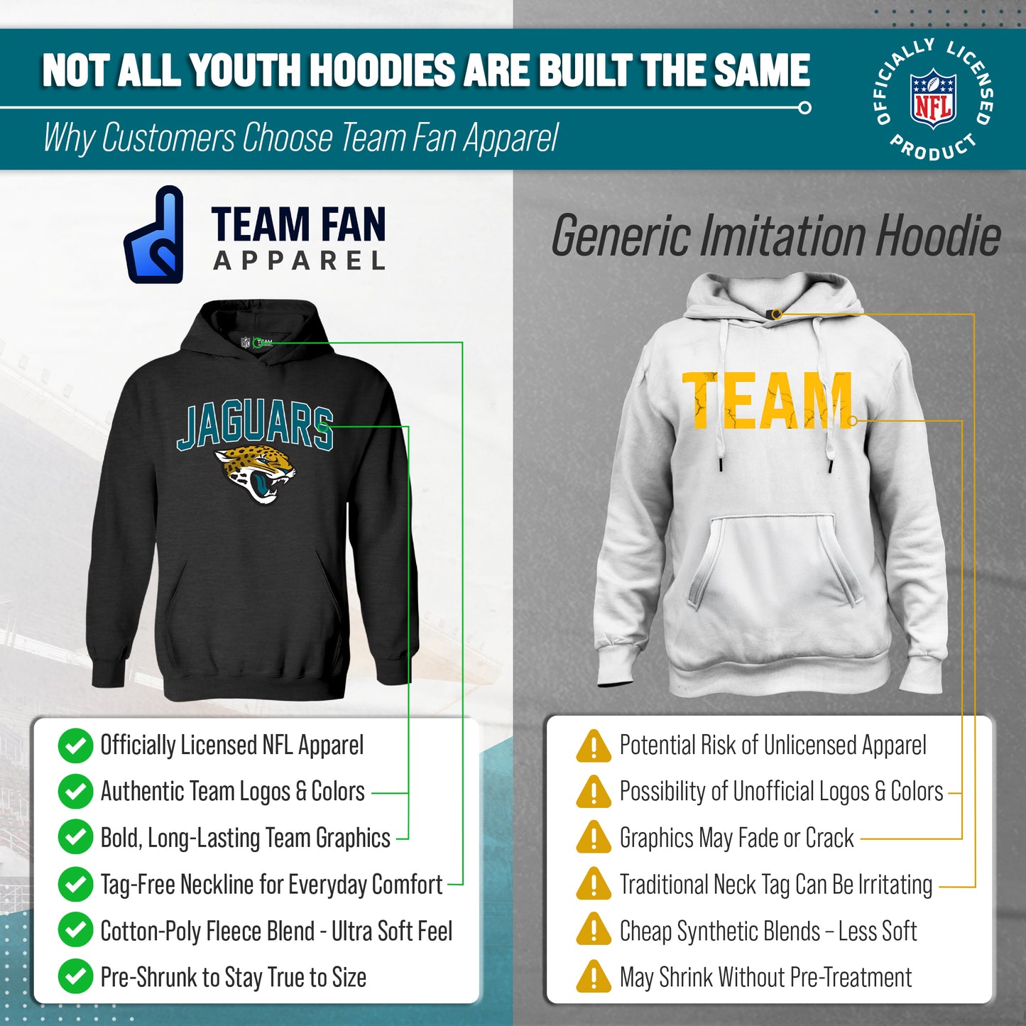 Jacksonville Jaguars NFL Youth Home Team Hoodie- Kids Hooded Sweatshirt - Black