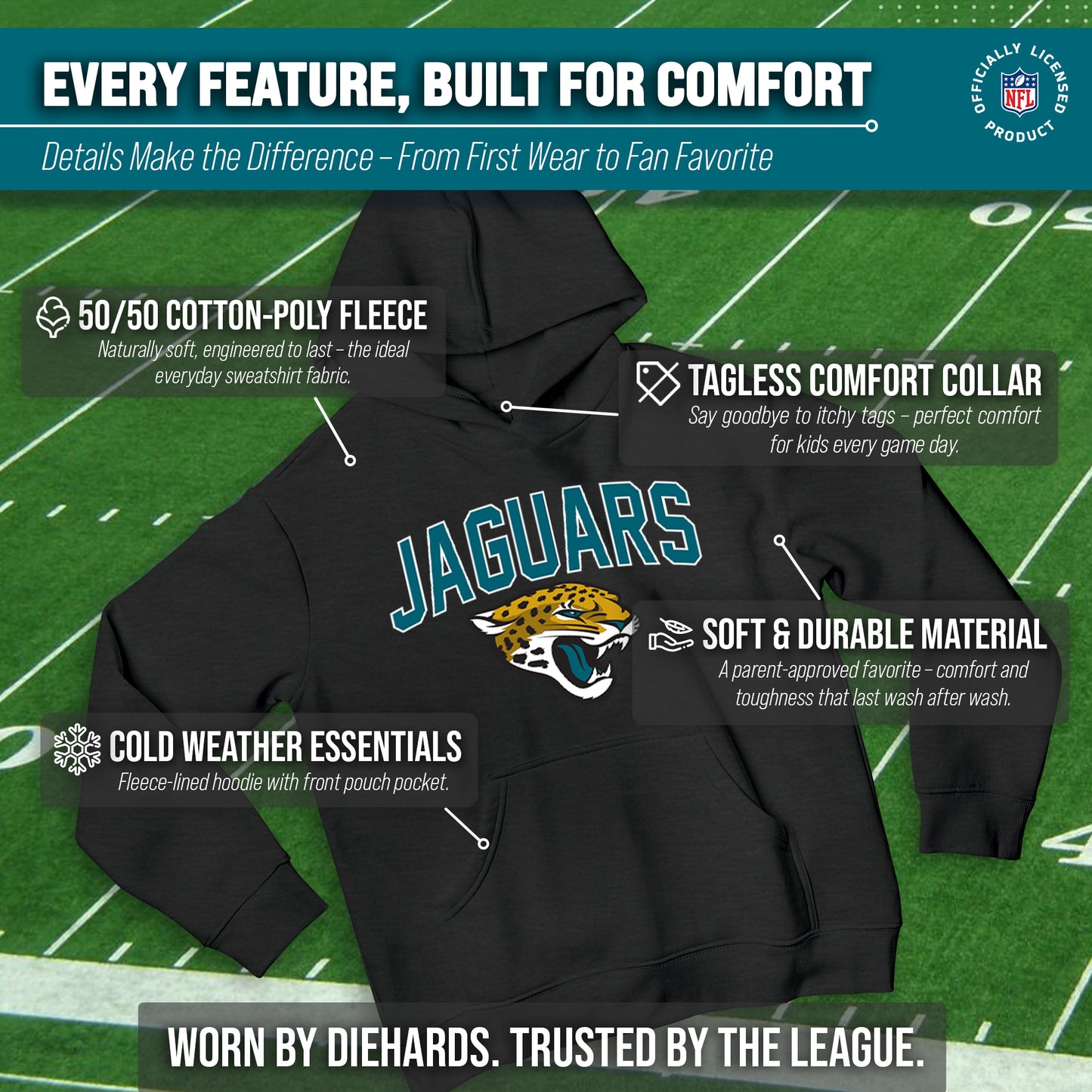 Jacksonville Jaguars NFL Youth Home Team Hoodie- Kids Hooded Sweatshirt - Black