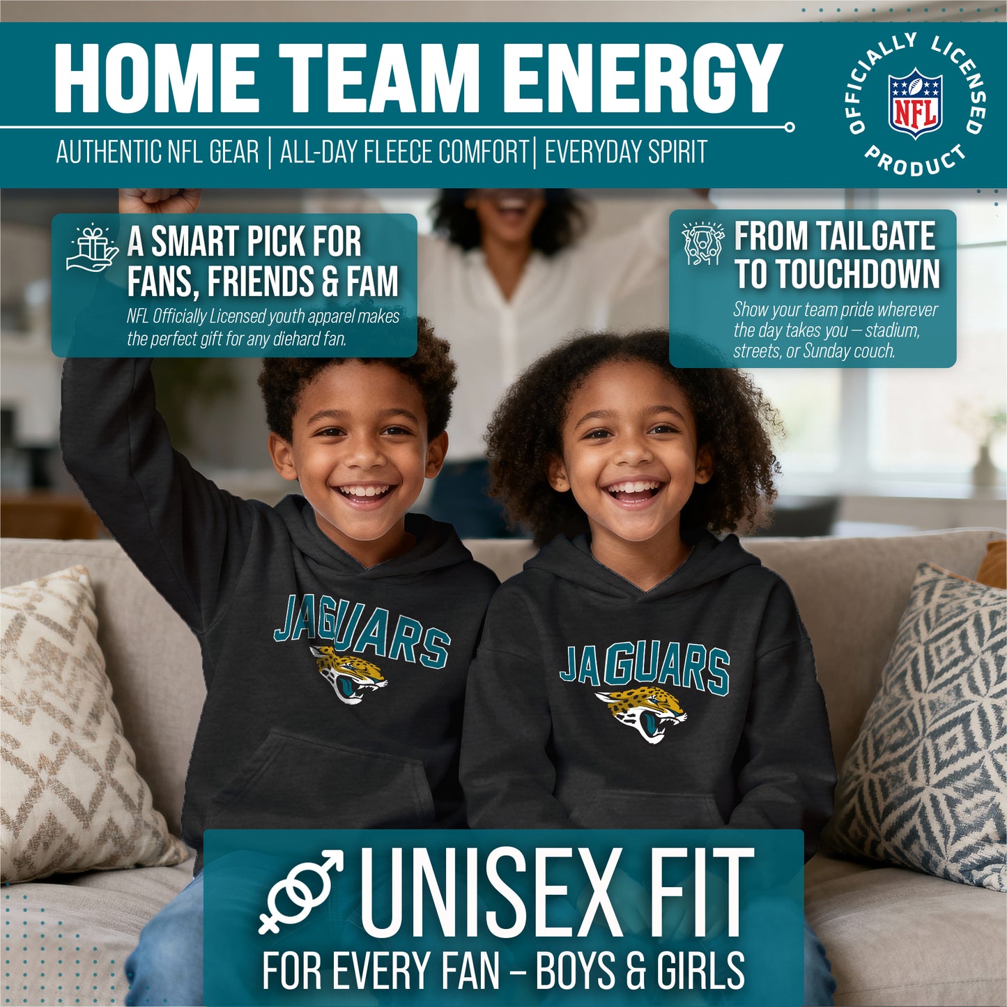 Jacksonville Jaguars NFL Youth Home Team Hoodie- Kids Hooded Sweatshirt - Black
