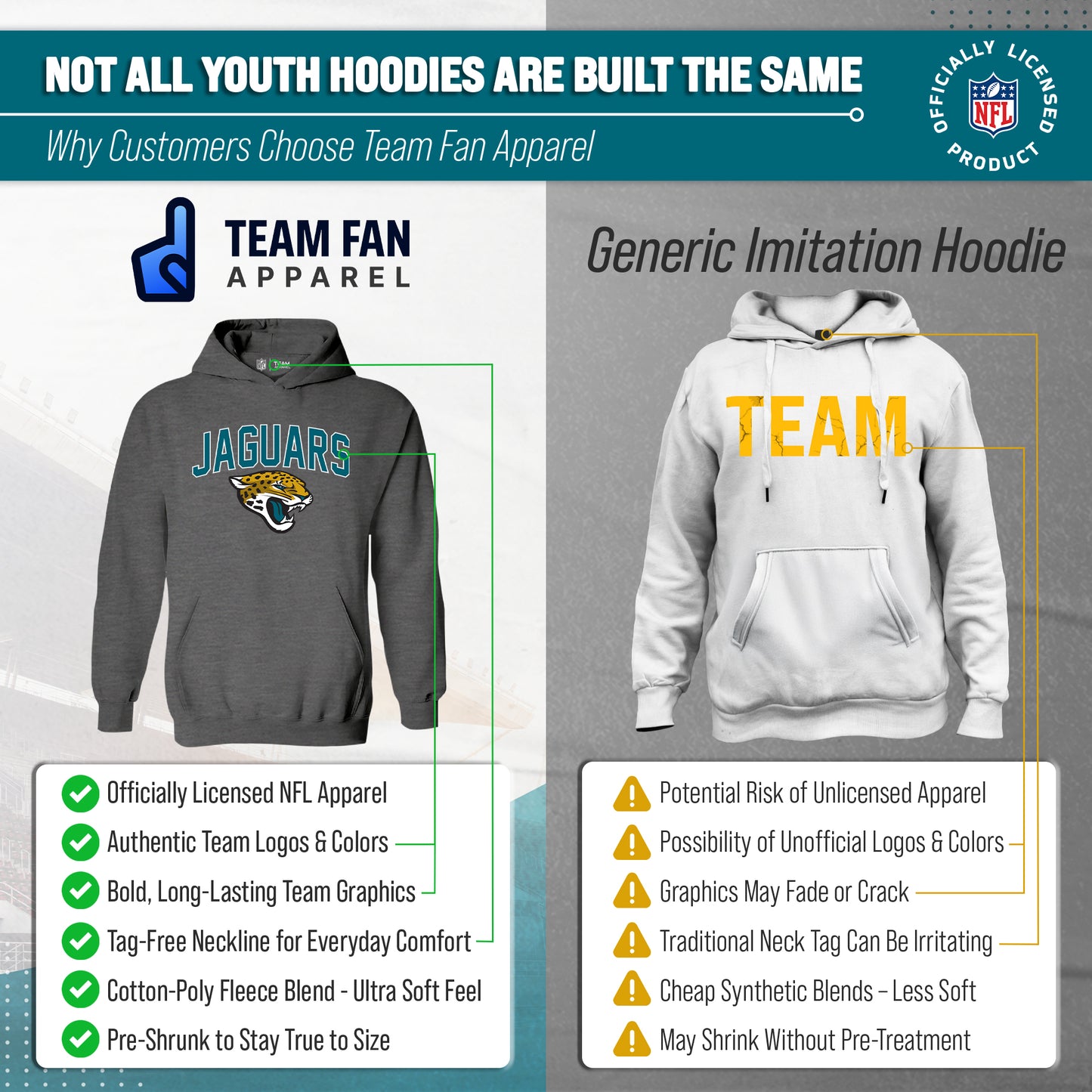 Jacksonville Jaguars NFL Youth Home Team Hoodie- Kids Hooded Sweatshirt - Sport Gray