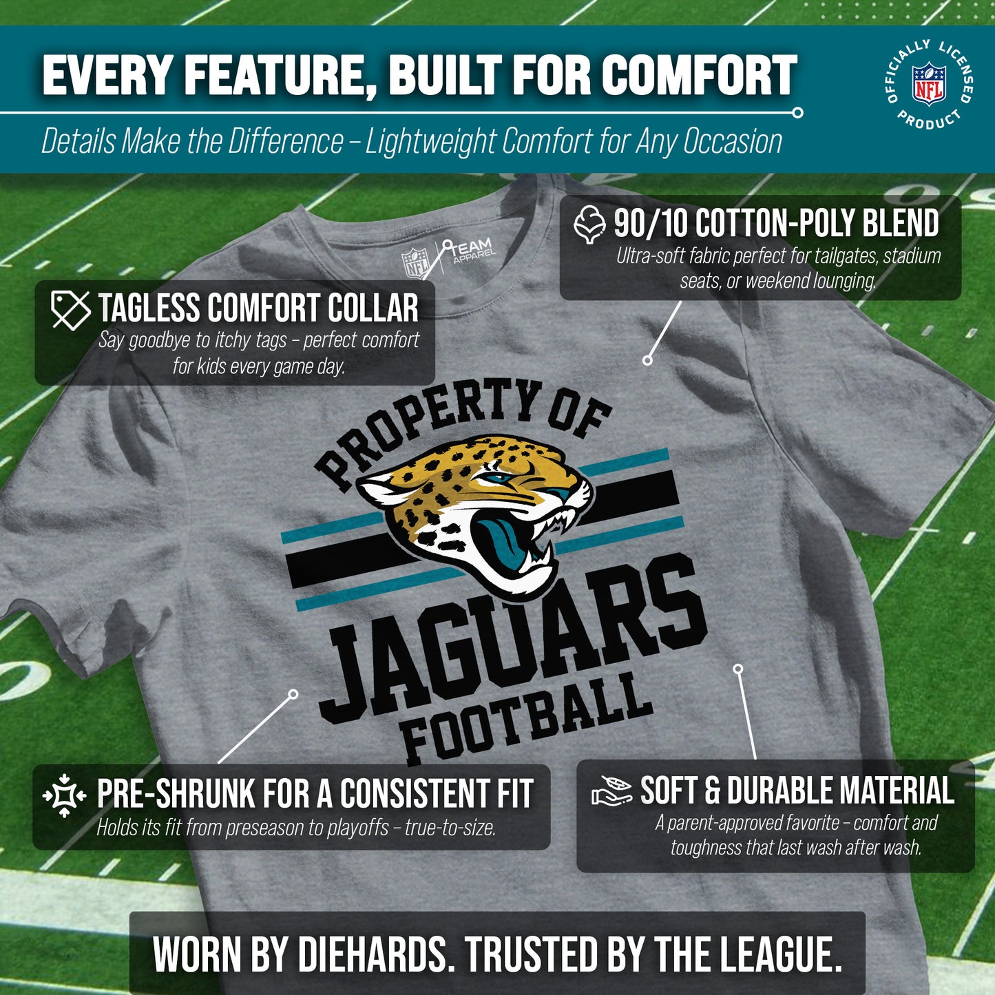 Jacksonville Jaguars NFL Youth Property Of Short Sleeve Lightweight T Shirt - Sport Gray