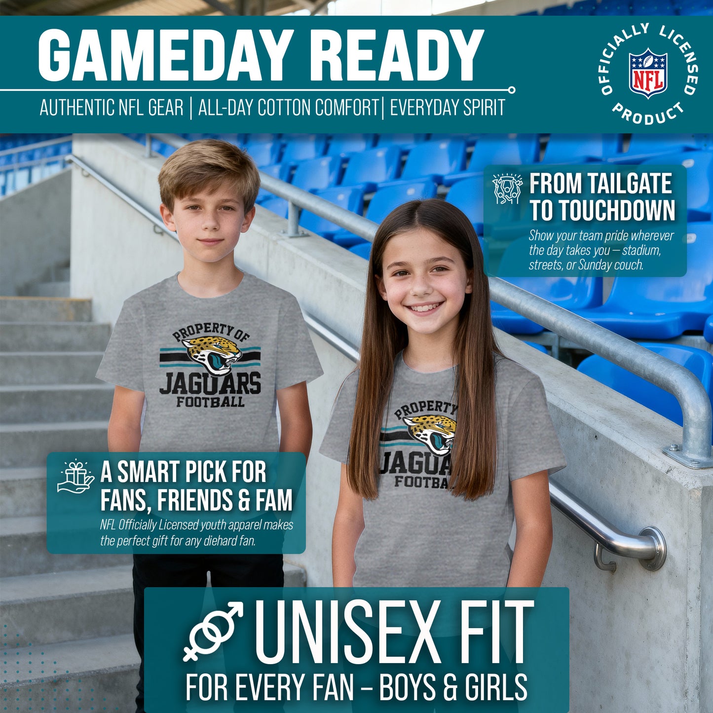 Jacksonville Jaguars NFL Youth Property Of Short Sleeve Lightweight T Shirt - Sport Gray
