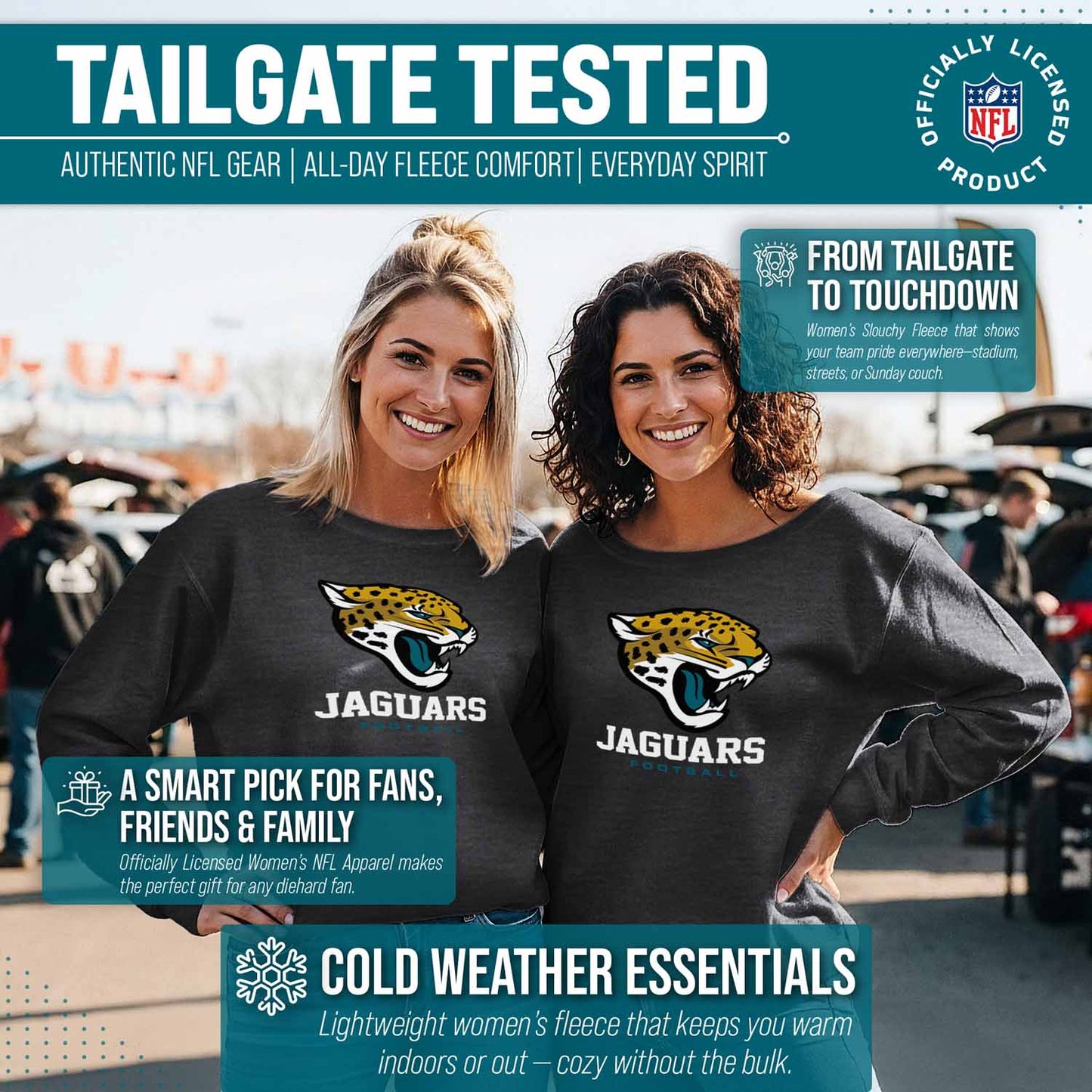 Jacksonville Jaguars NFL Womens Ultimate Fan French Terry Slouchy Top- Raglan Sleeves - Charcoal