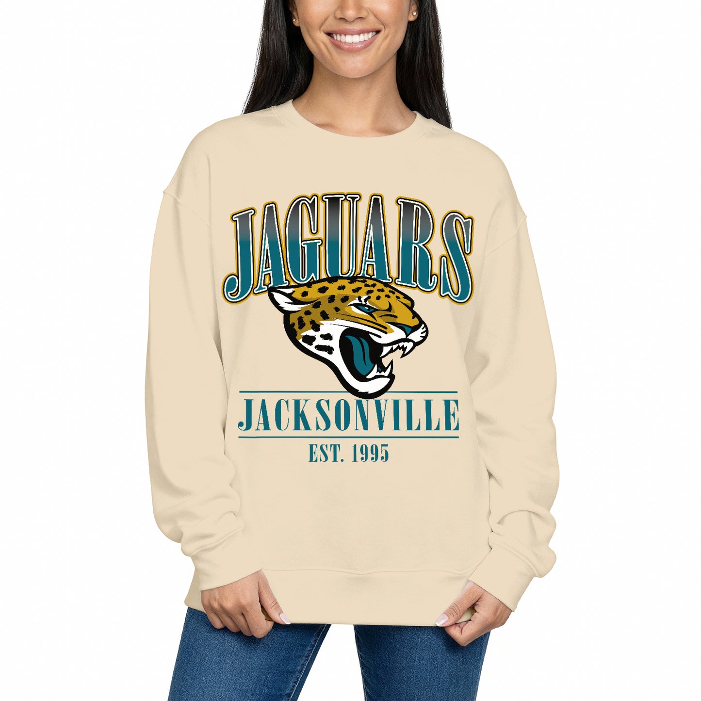 Jacksonville Jaguars Womens NFL Starstruck Crewneck Pullover - Cream