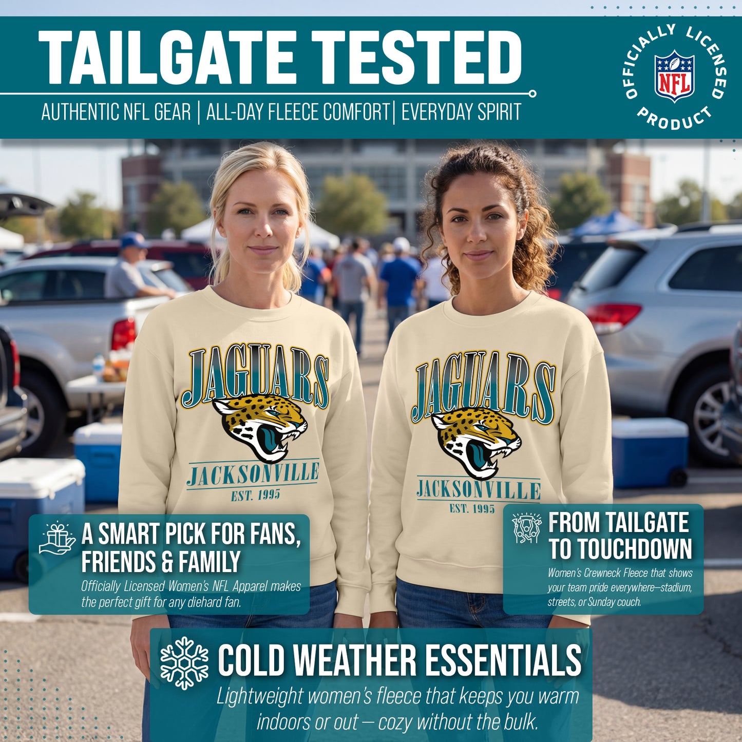 Jacksonville Jaguars Womens NFL Starstruck Crewneck Pullover - Cream