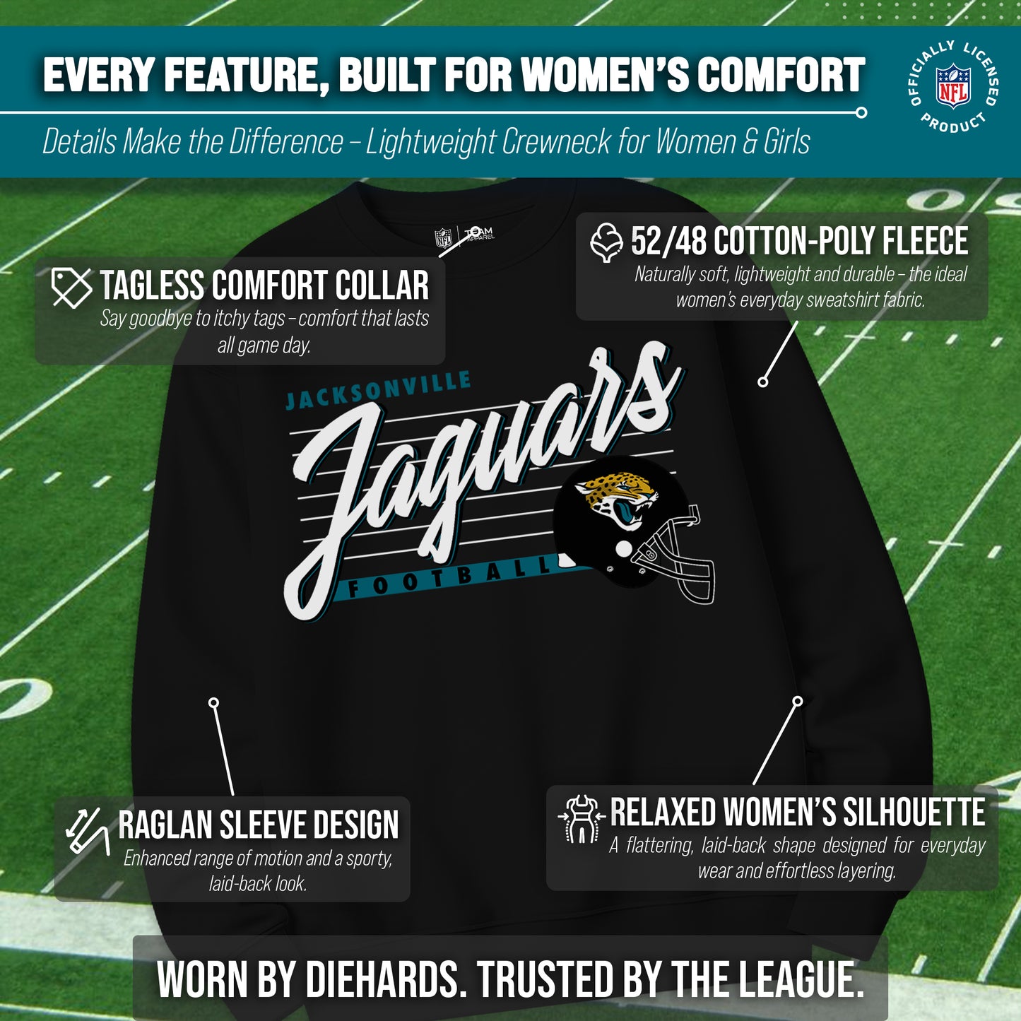 Jacksonville Jaguars Womens NFL Scrimmage Line Crewneck Pullover - Black
