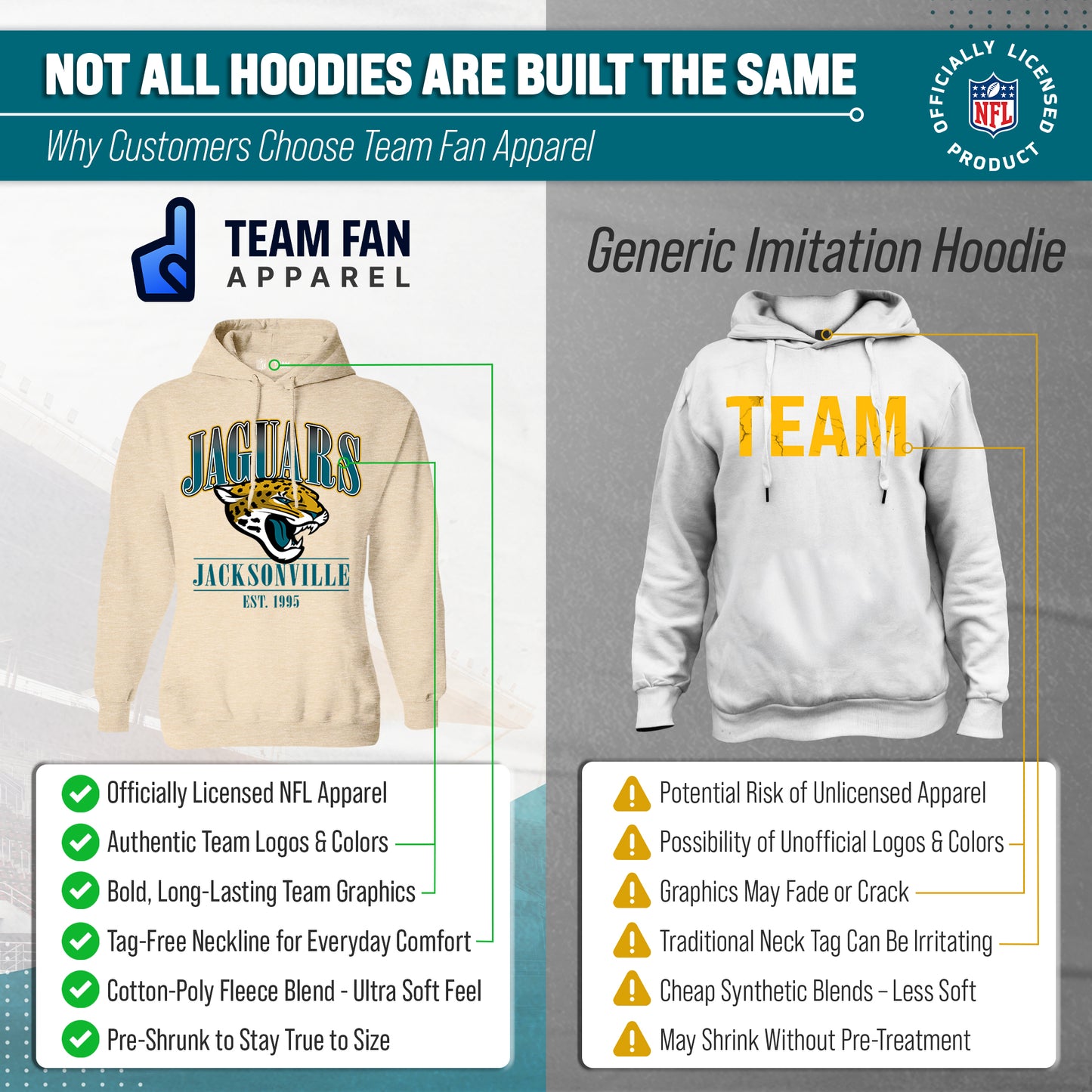 Jacksonville Jaguars Team Fan Apparel NFL Women's  Starstruck Fleece Pullover Hoodie - Cream