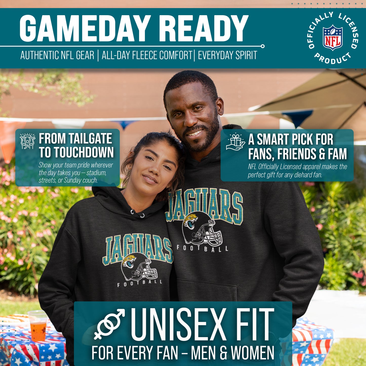 Jacksonville Jaguars NFL Adult Unisex All Star Soft Fleece Hooded Sweatshirt - Black Heather