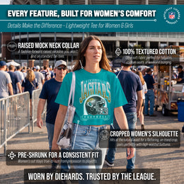 Jacksonville Jaguars  Women's Franchise Helmet Crop T-Shirt Mock Neck - Teal